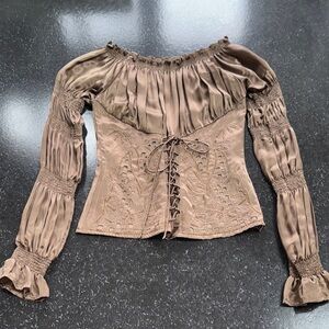 VINTAGE Silk Off-Shoulder Blouse with Corset Detail